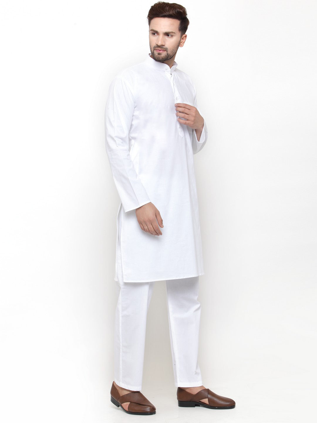 Men's Solid Dobby Kurta Pyjama Set ( Jokp 555 White ) - Virat Fashions