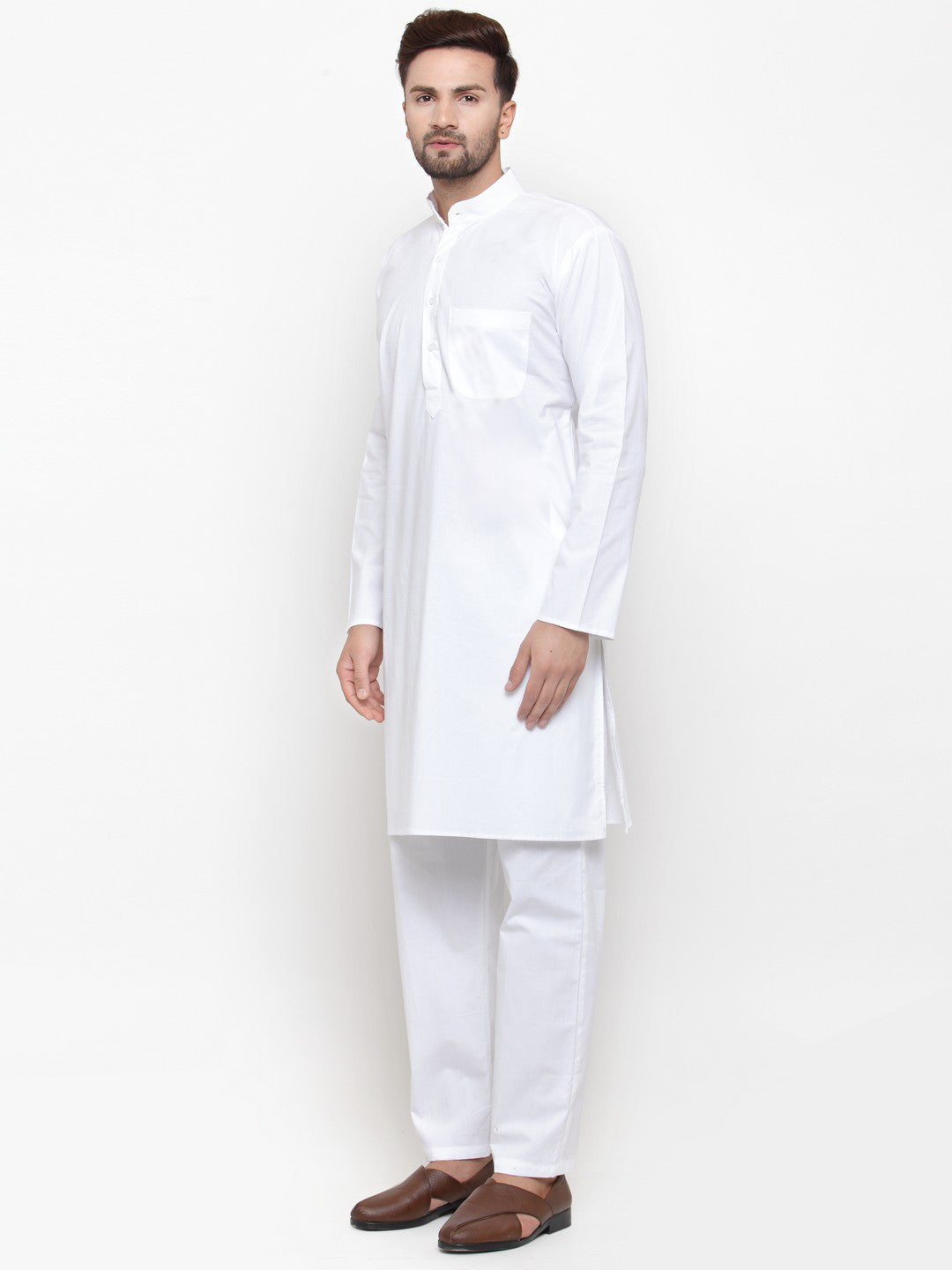 Men's Solid Dobby Kurta Pyjama Set ( Jokp 555 White ) - Virat Fashions