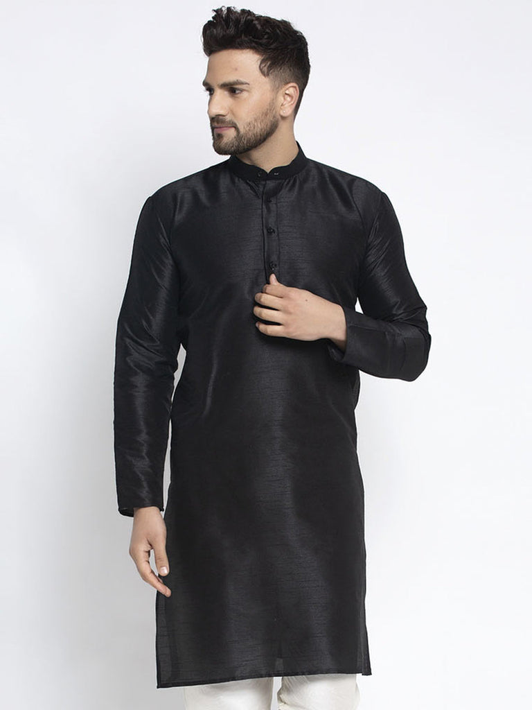 Men's Black Solid Dupion Silk Kurta Only( KO 636 Black )