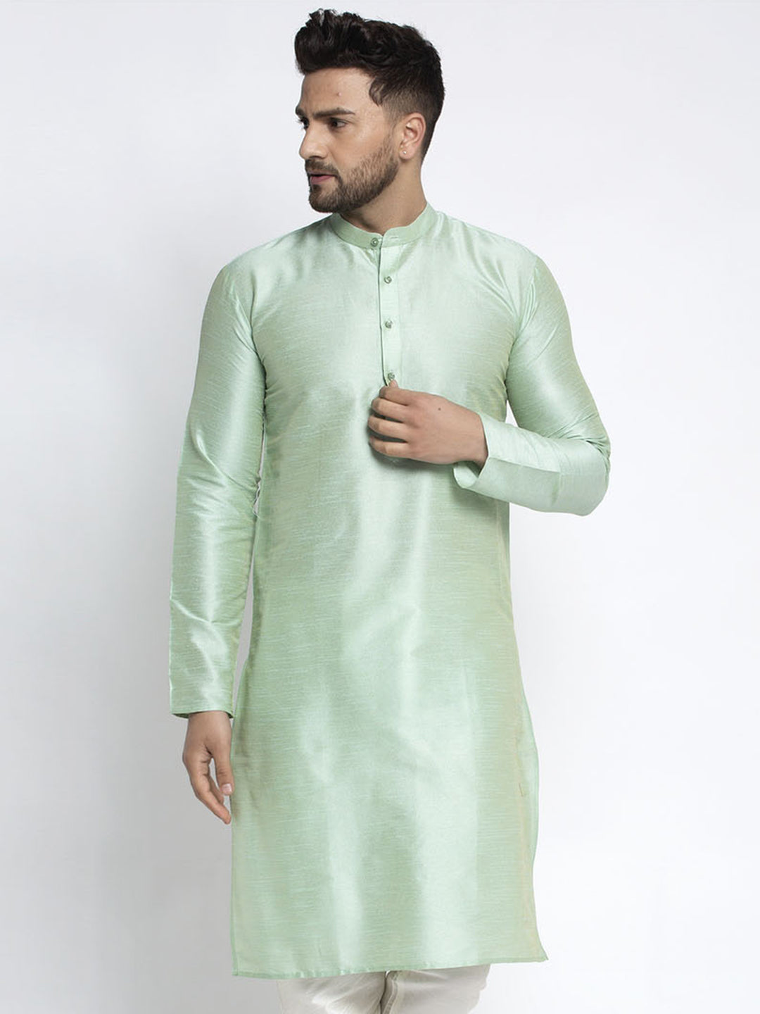 Men's Green Solid Dupion Silk Kurta Only( KO 636 Green ) - Virat Fashions