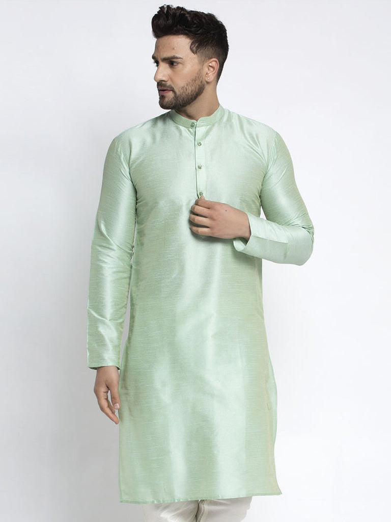 Men's Green Solid Dupion Silk Kurta Only( KO 636 Green )
