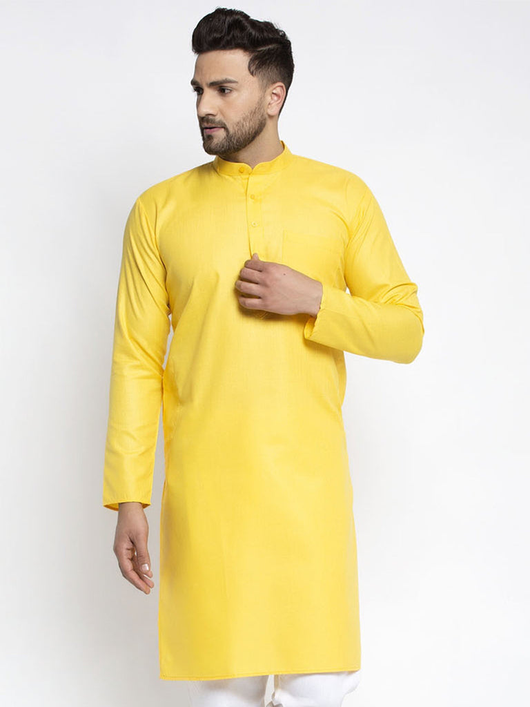 Men's Lemon Cotton Solid Kurta Only ( KO 611 Lemon )