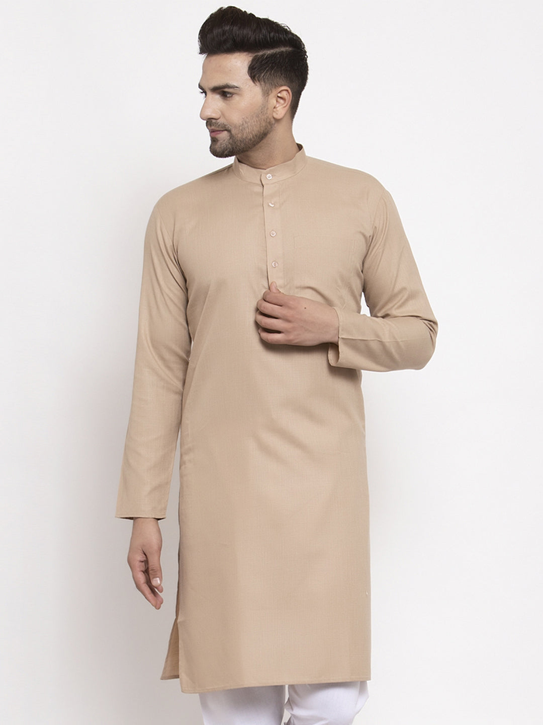 Men's Light-Brown & White Solid Kurta Only ( KO 611 Light-Brown )