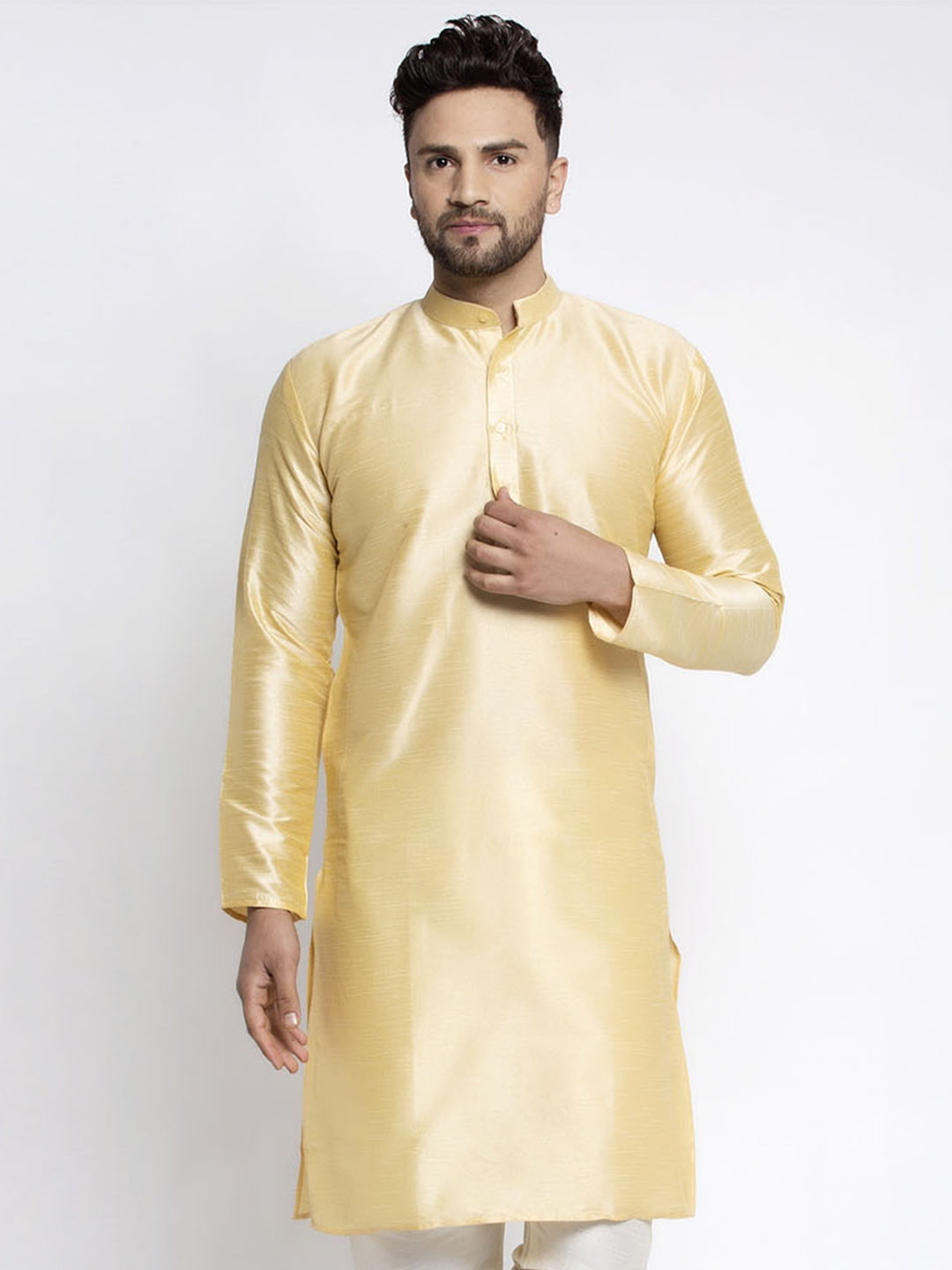 Men's Golden Solid Dupion Silk Kurta Only( KO 636 Golden ) - Virat Fashions