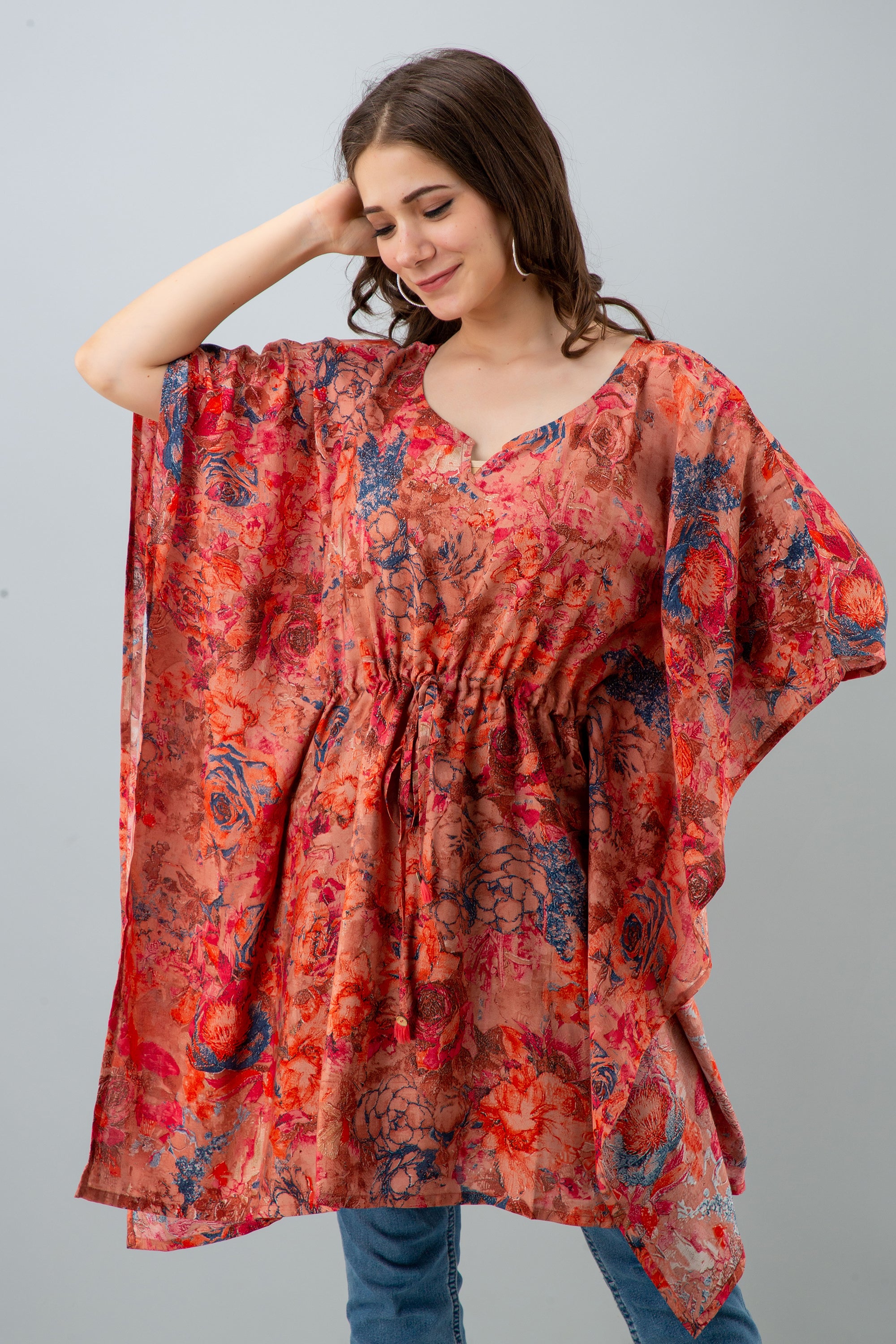 Women's Multicolor floral pattern rayon kaftan top - MISSKURTI