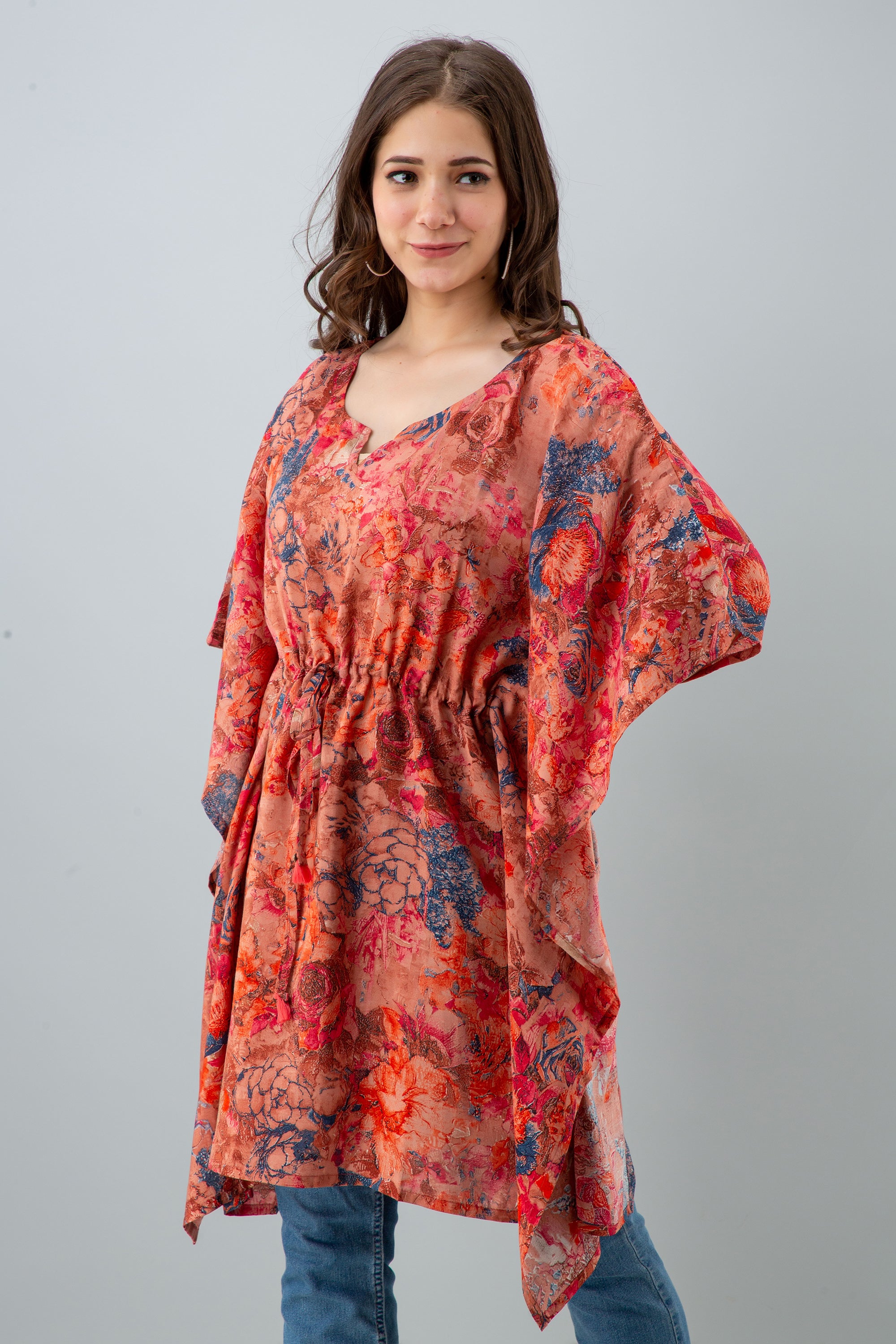 Women's Multicolor floral pattern rayon kaftan top - MISSKURTI