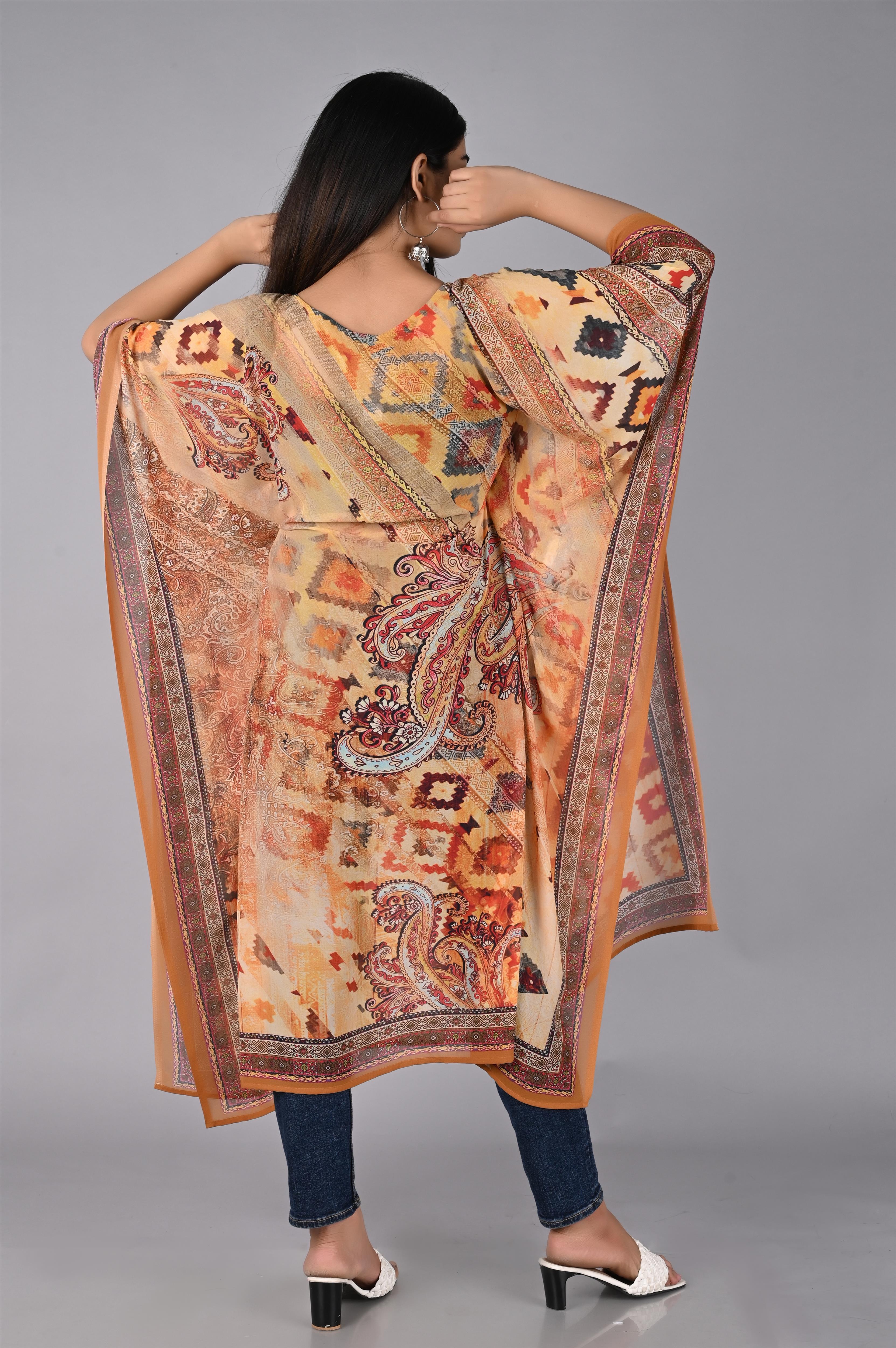 Women's Multicolor abstract pattern rayon kaftan - MISSKURTI