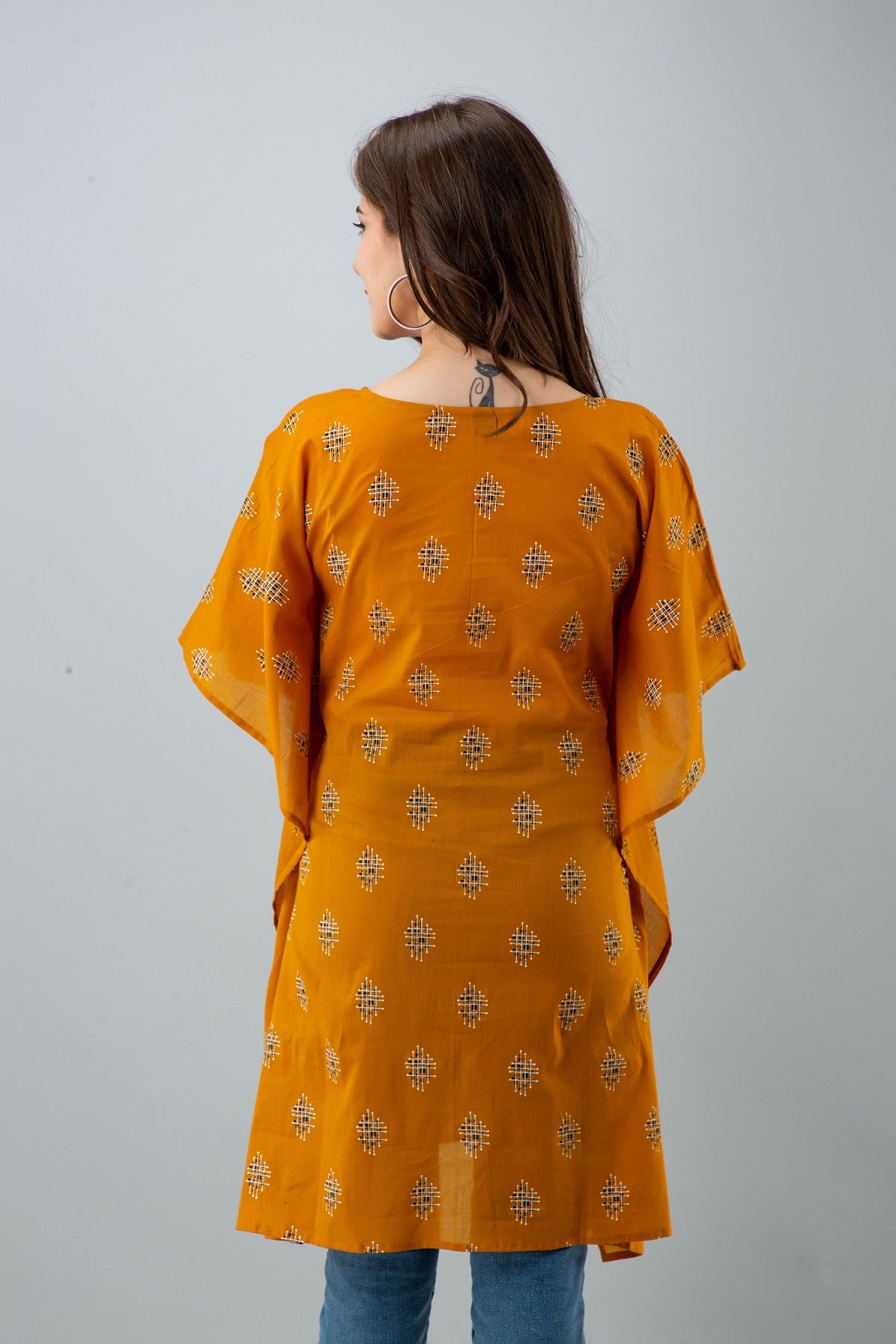 Women's Mustard abstract pattern rayon kaftan top - MISSKURTI