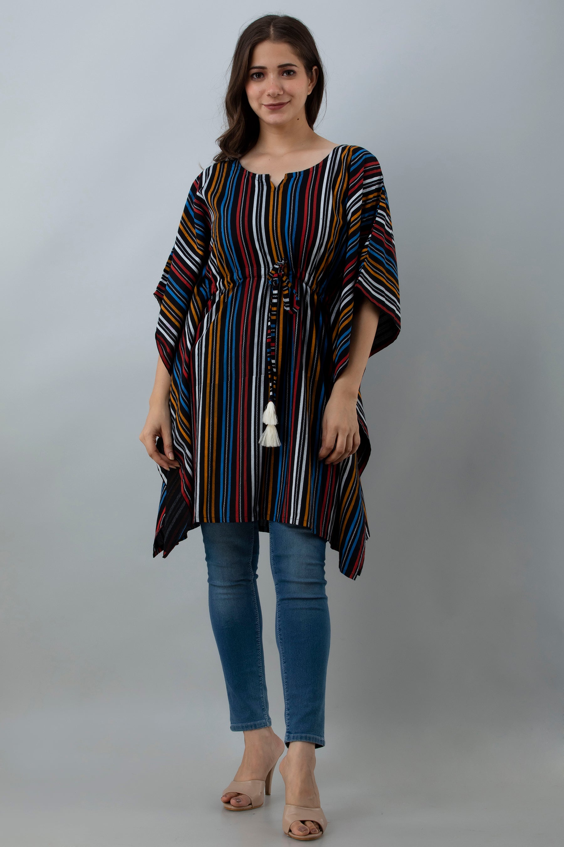 Women's Multicolor strip pattern rayon kaftan top - MISSKURTI