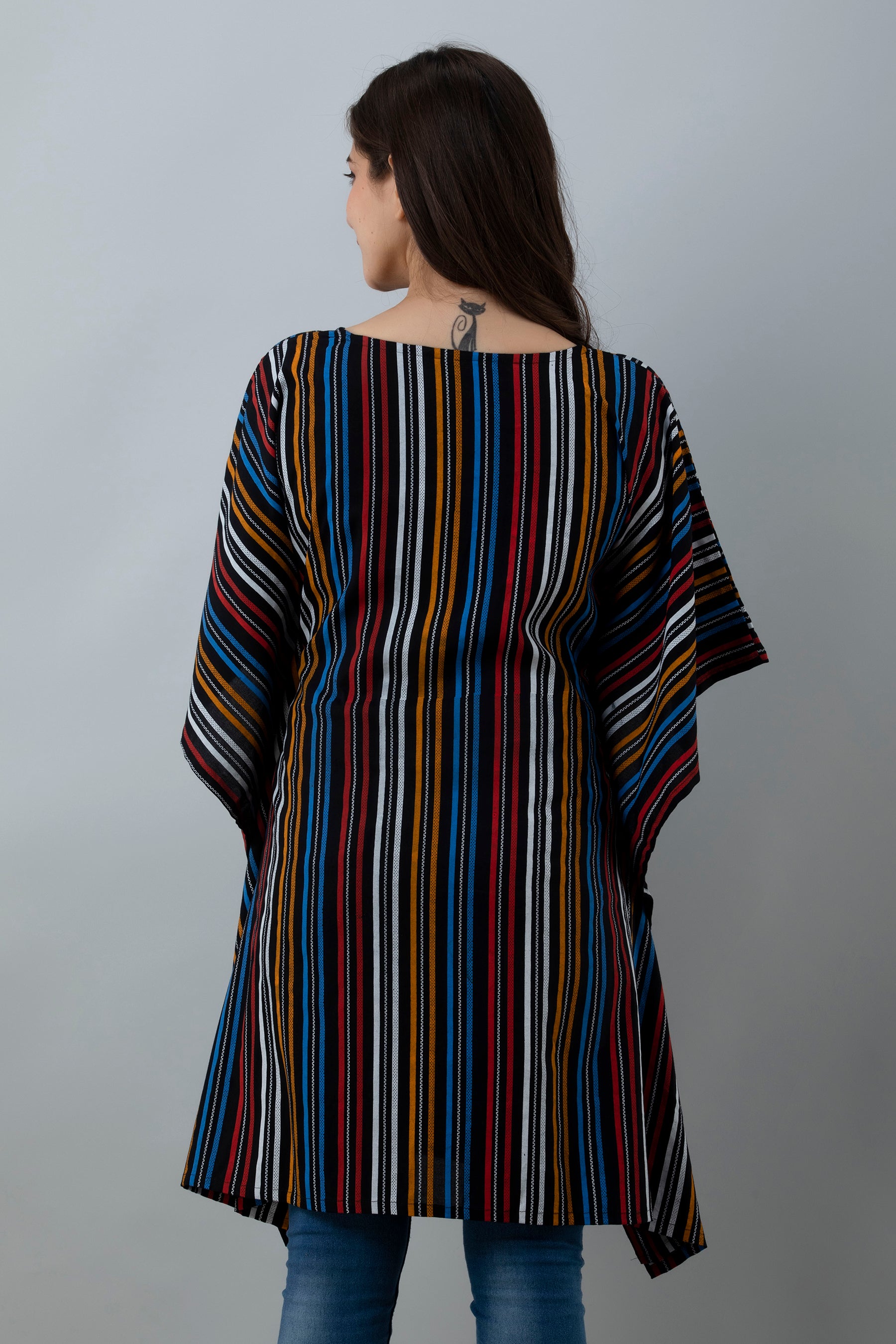 Women's Multicolor strip pattern rayon kaftan top - MISSKURTI
