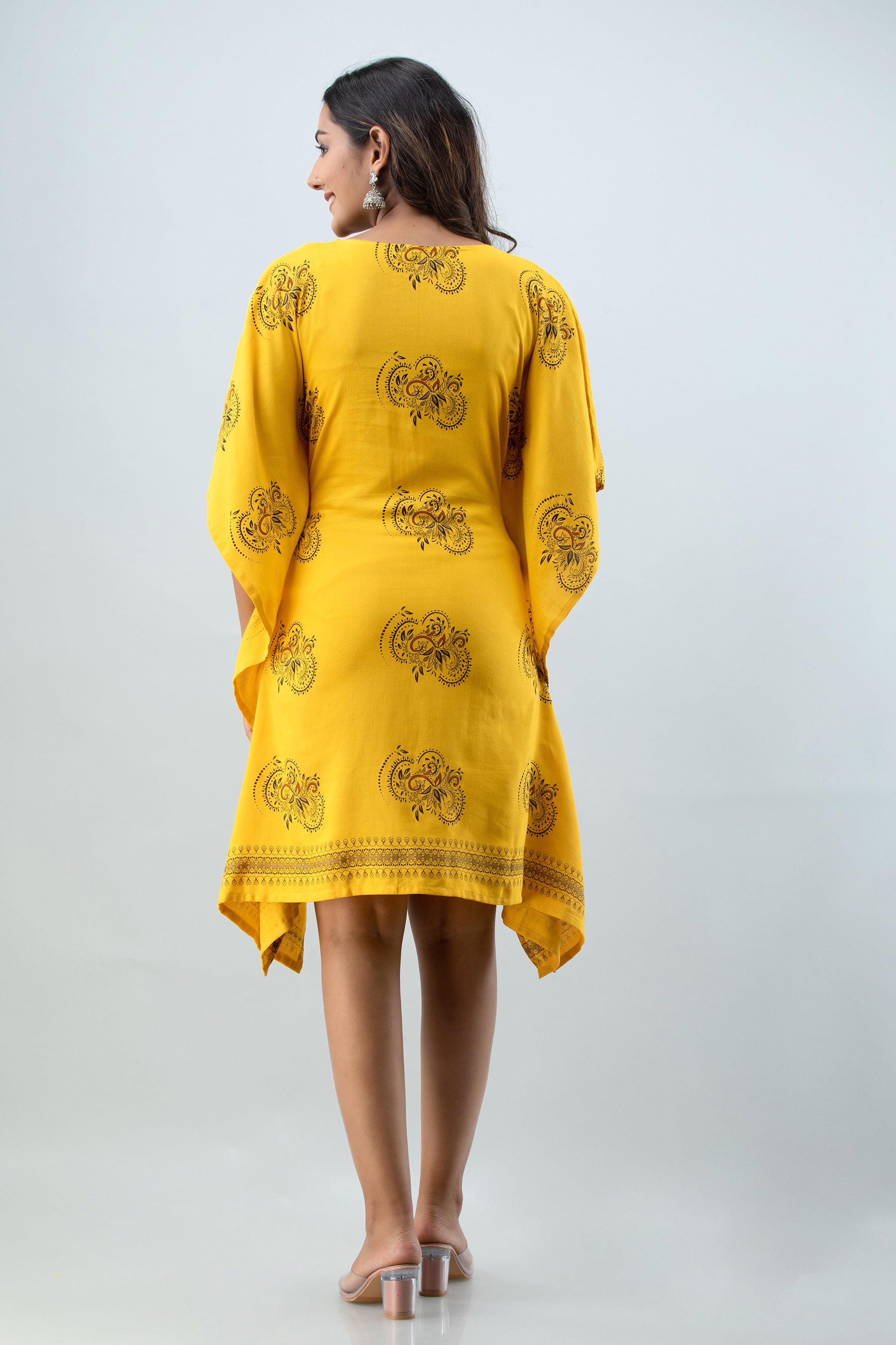 Women's Ethnic motif printed yellow kaftan top - MISSKURTI