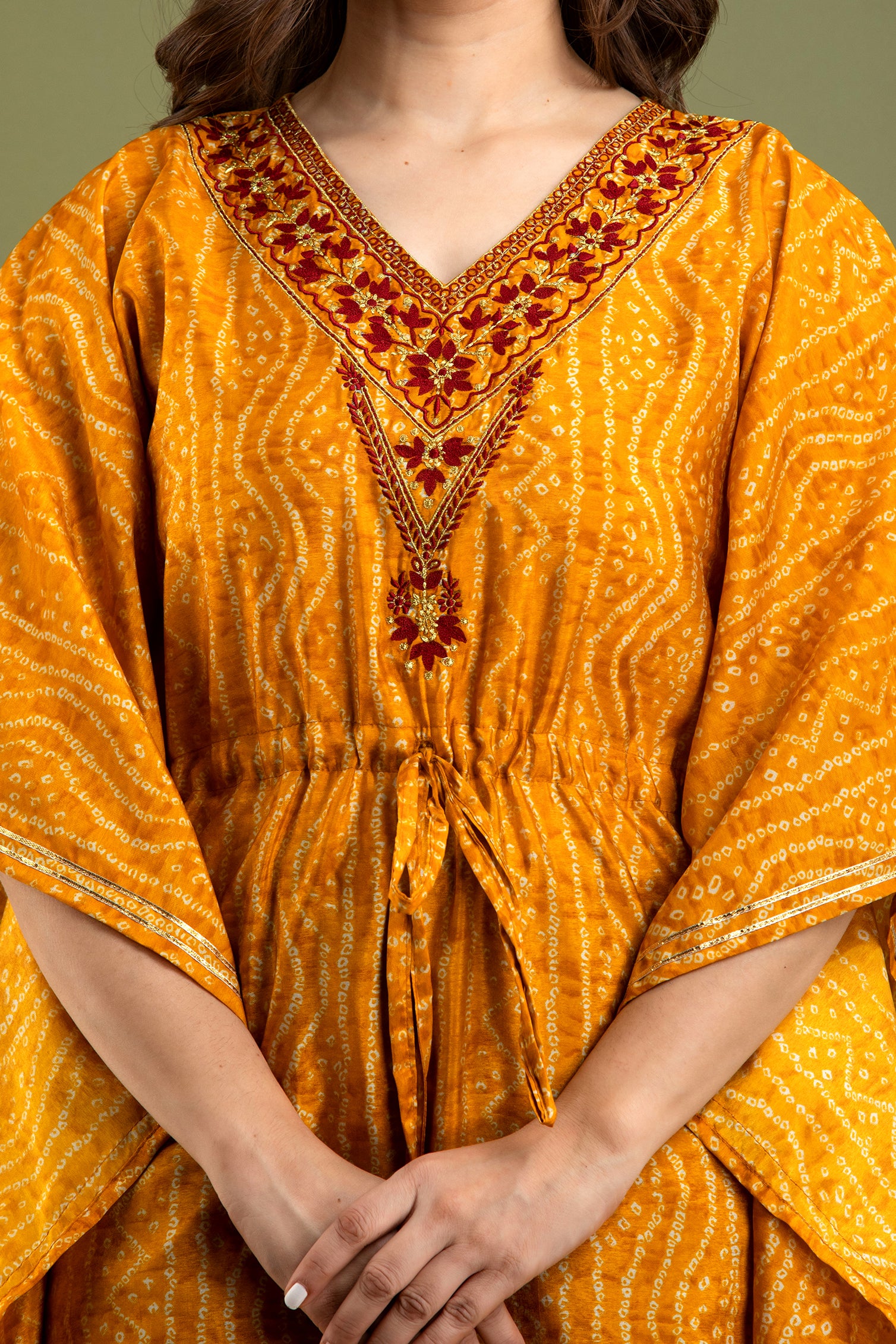 Women's Mustard printed kaftan - MISSKURTI