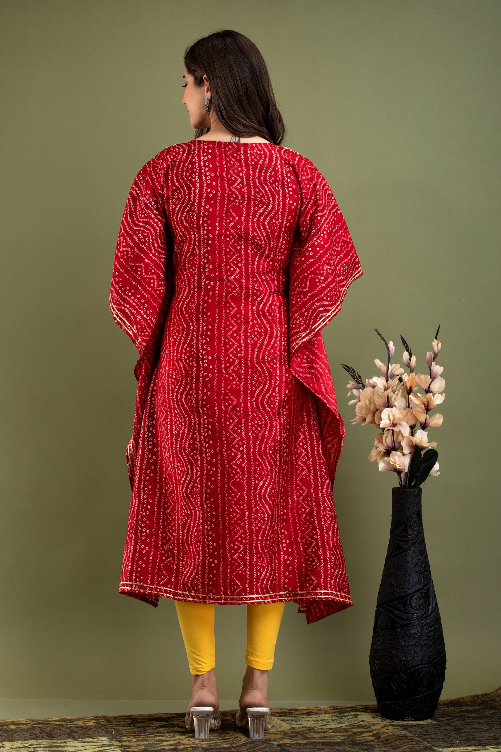 Women's Red printed kaftan - MISSKURTI
