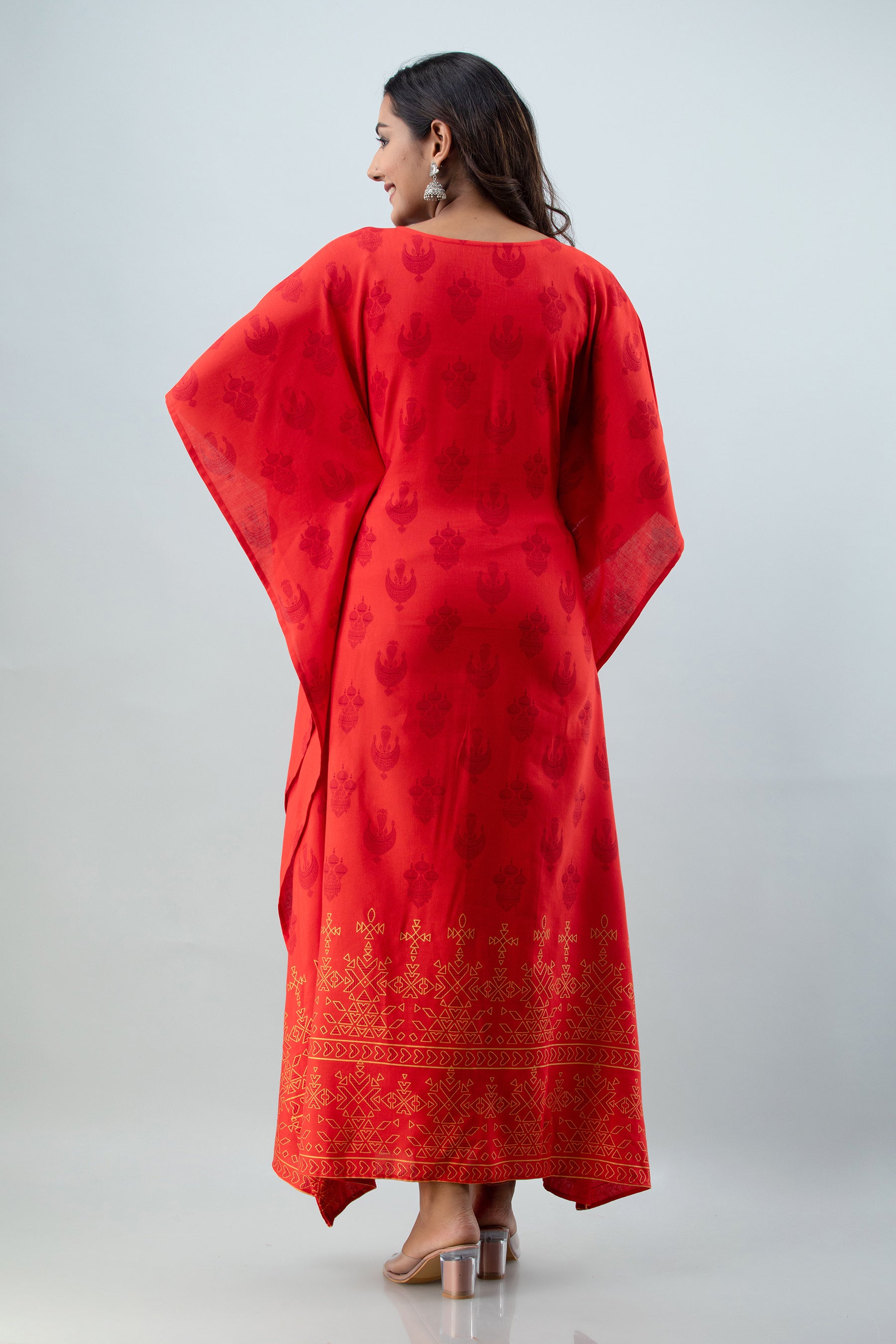 Women's Red printed kaftan - MISSKURTI