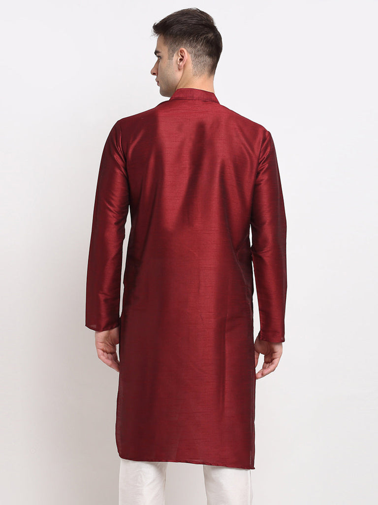 Men's Maroon Solid Dupion Silk Kurta Only ( Ko 636 Maroon )