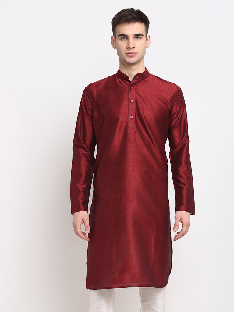 Men's Maroon Solid Dupion Silk Kurta Only ( Ko 636 Maroon )