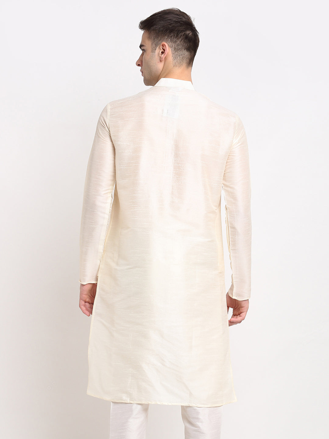 Men's White Solid Dupion Silk Kurta Only ( Ko 636 White )
