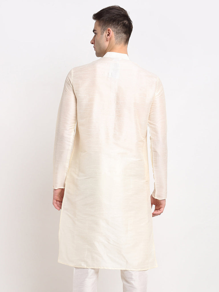 Men's White Solid Dupion Silk Kurta Only ( Ko 636 White )