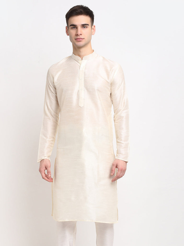 Men's White Solid Dupion Silk Kurta Only ( Ko 636 White )