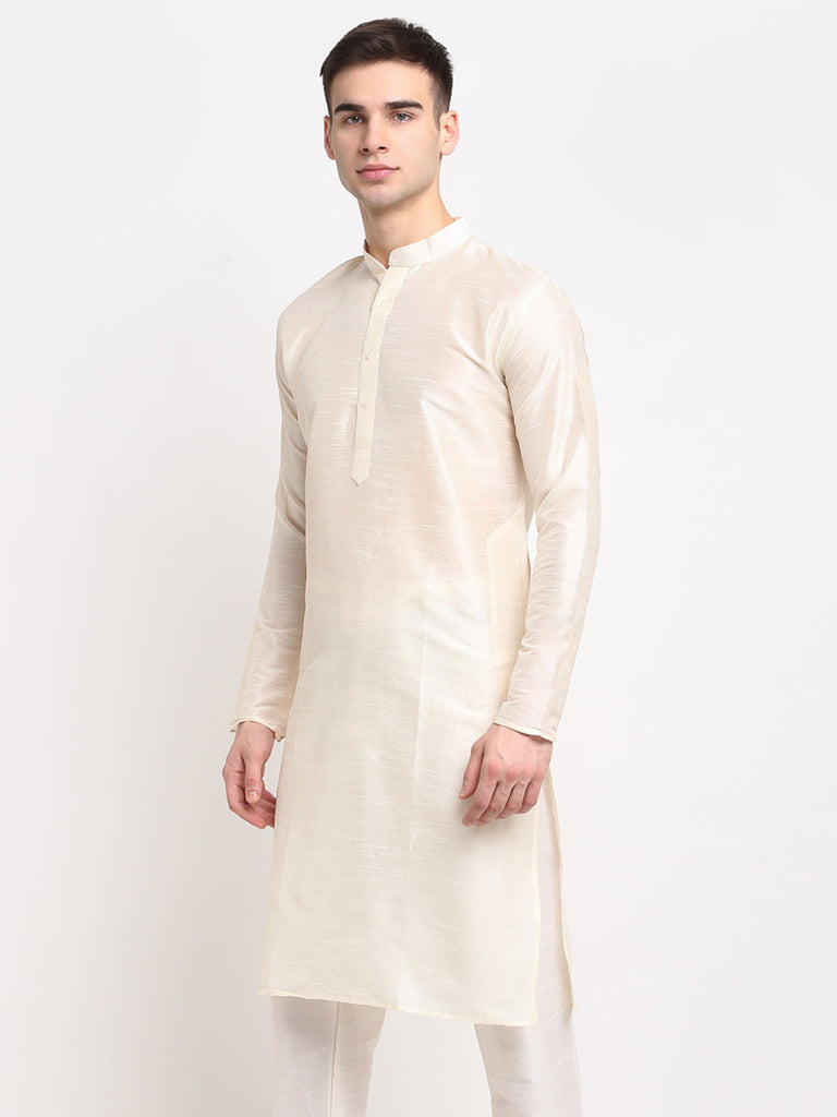 Men's White Solid Dupion Silk Kurta Only ( Ko 636 White )
