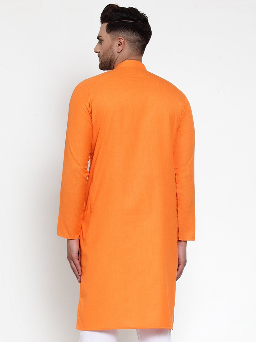 Men's Orange & White Solid Kurta Only ( KO 532 Orange ) - Virat Fashions