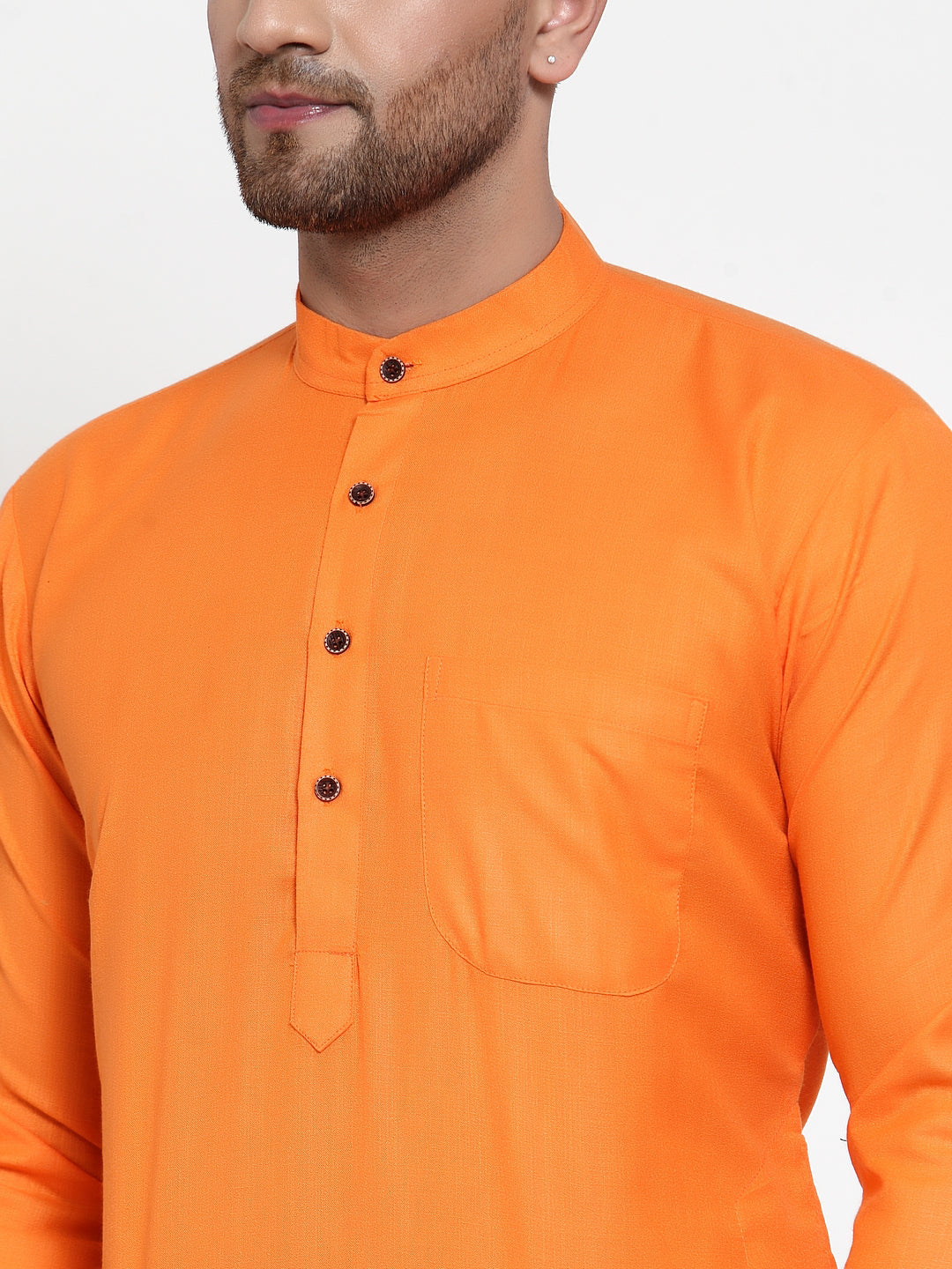 Men's Orange & White Solid Kurta Only ( KO 532 Orange ) - Virat Fashions