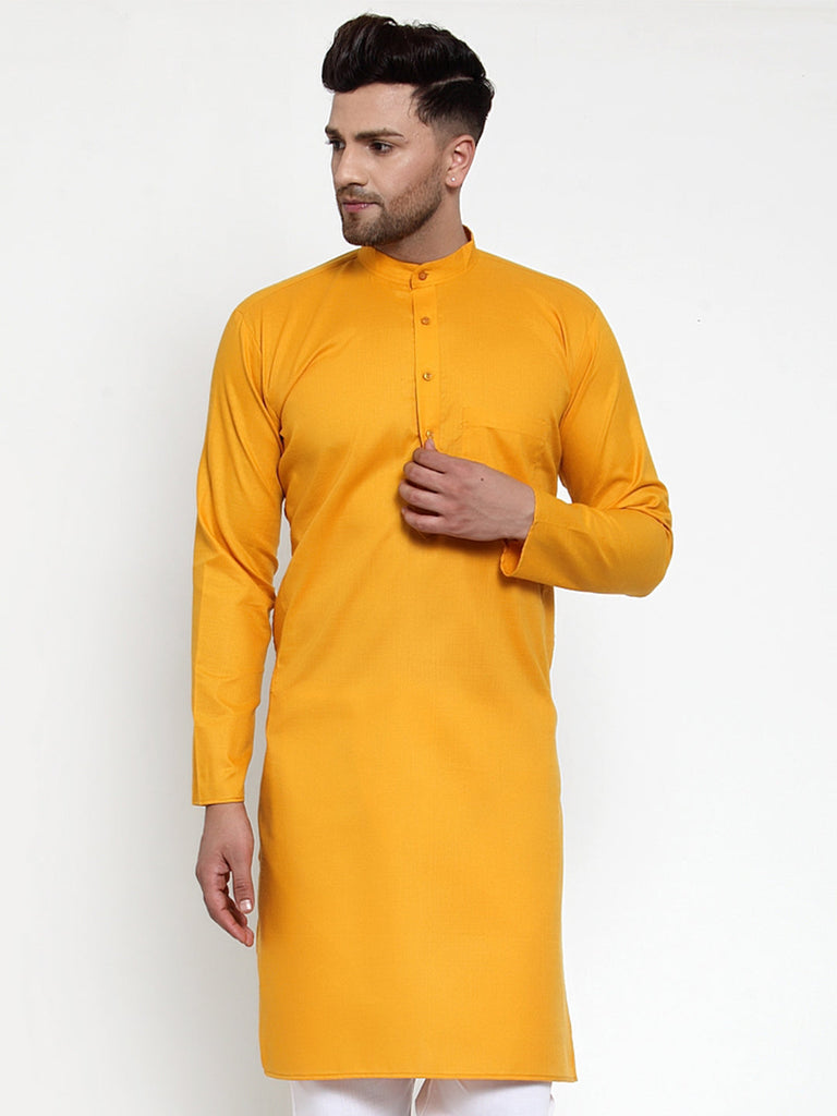 Men's Mustard Yellow & White Solid Kurta Only ( KO 611 Mustard )