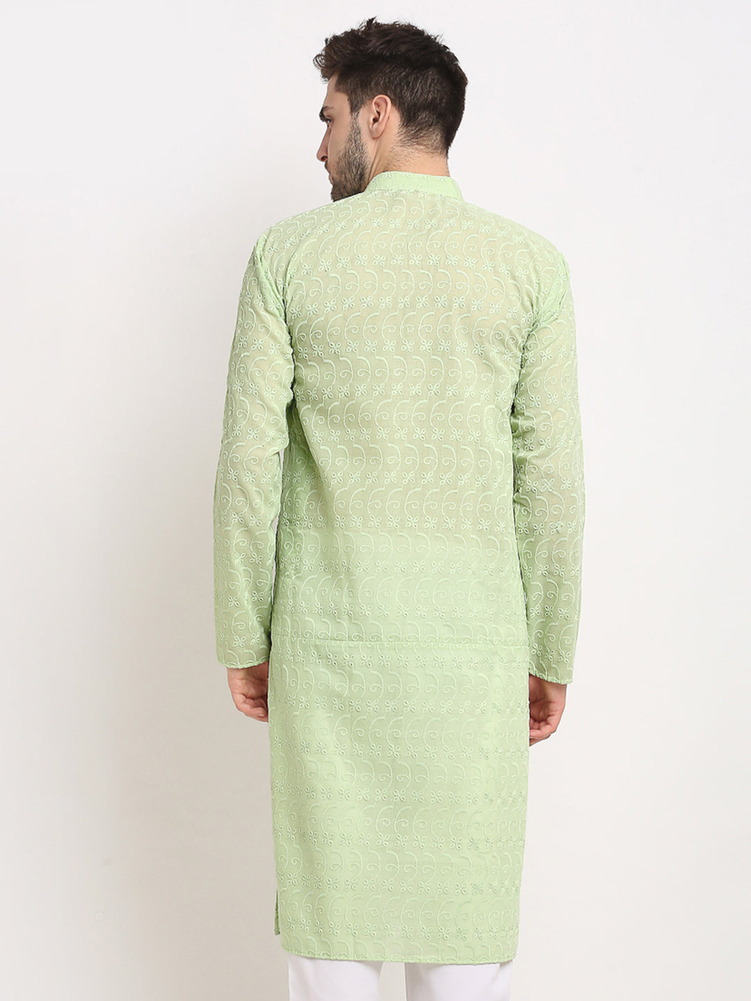 Men's Green Chikan Kurta Only ( Ko 561 Green ) - Virat Fashions