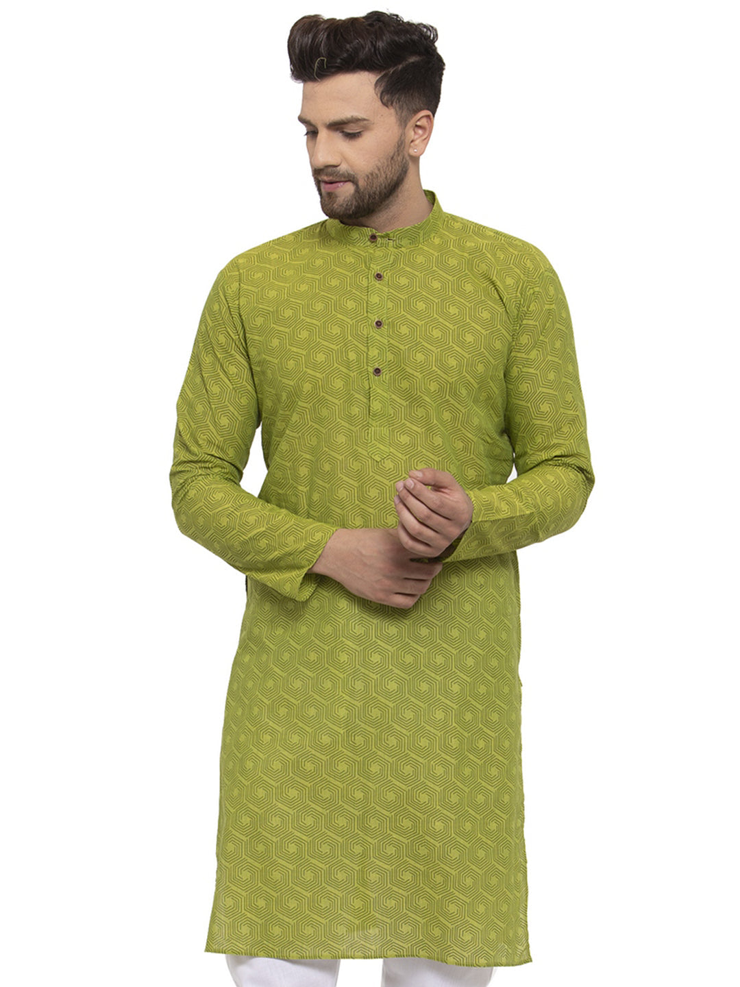 Men's Green Cotton Printed Kurta Only( KO 604 Green ) - Virat Fashions