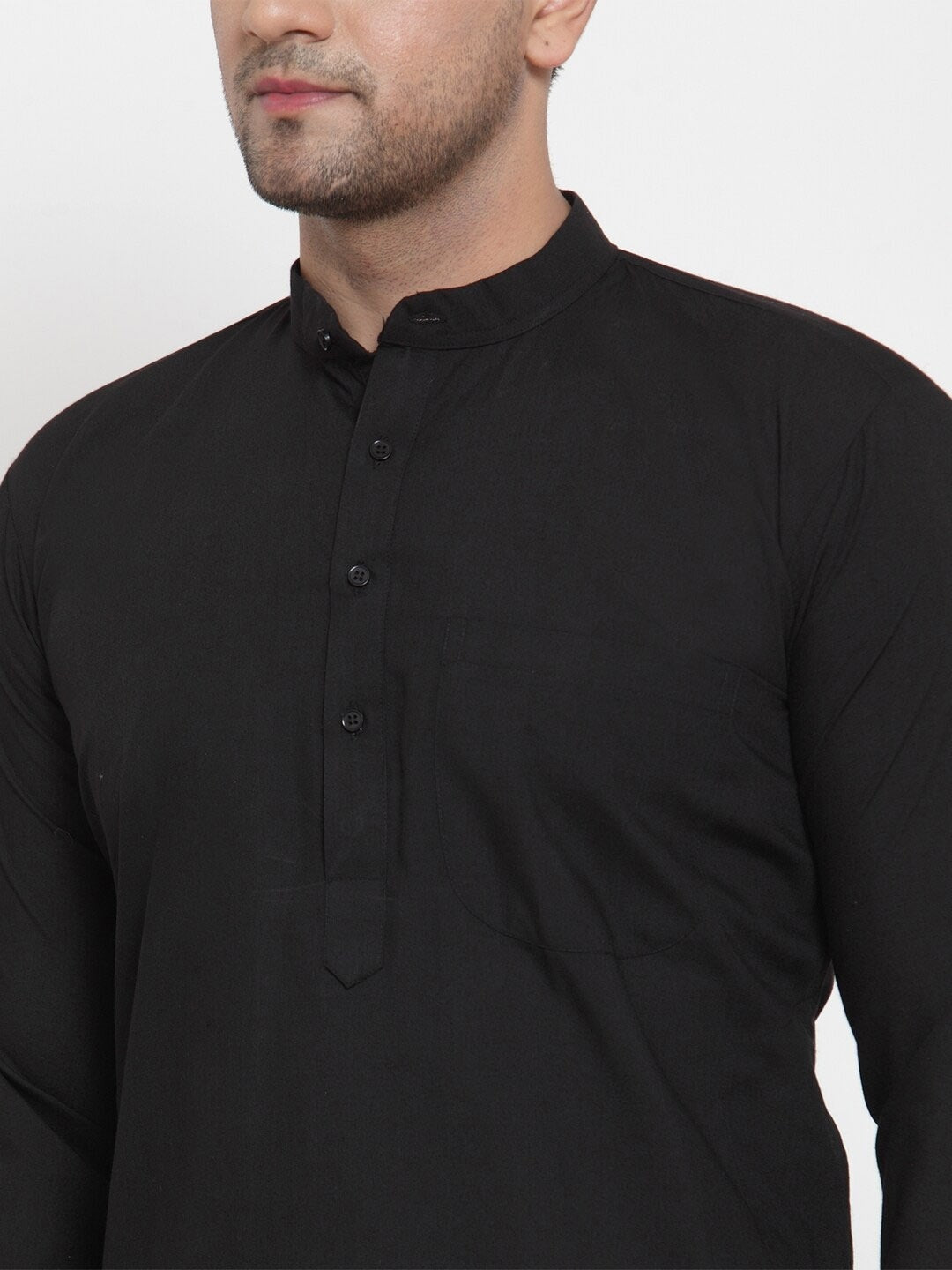 Men's Black Cotton Solid Kurta Only ( Ko 611 Black ) - Virat Fashions
