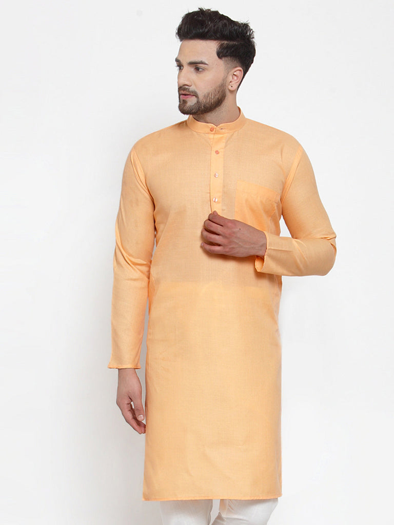 Men's Orange Cotton Solid Kurta Only ( Ko 611 Orange )