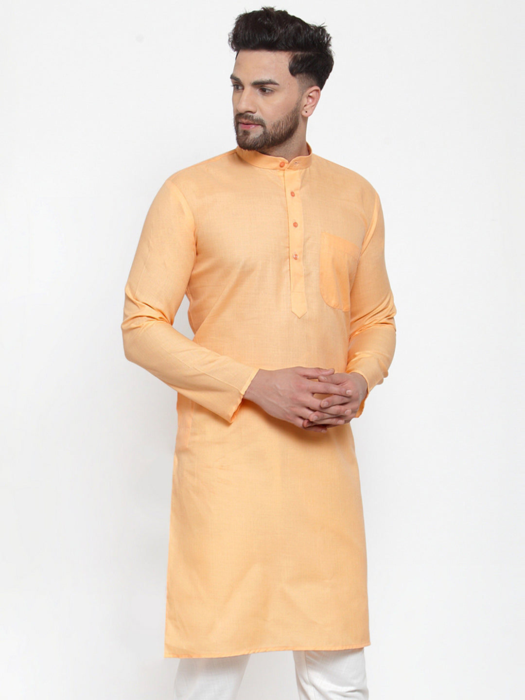Men's Orange Cotton Solid Kurta Only ( Ko 611 Orange ) - Virat Fashions