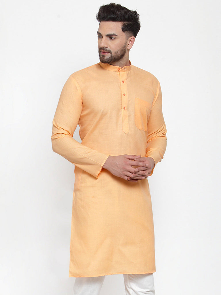 Men's Orange Cotton Solid Kurta Only ( Ko 611 Orange )