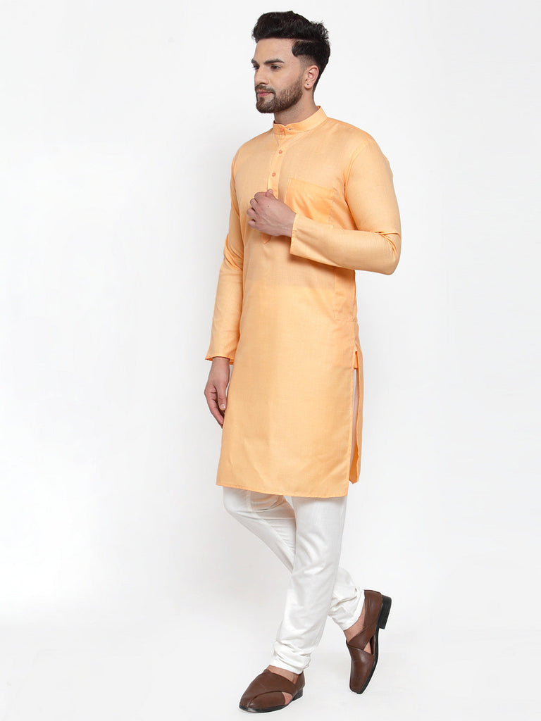 Men's Orange Cotton Solid Kurta Only ( Ko 611 Orange )