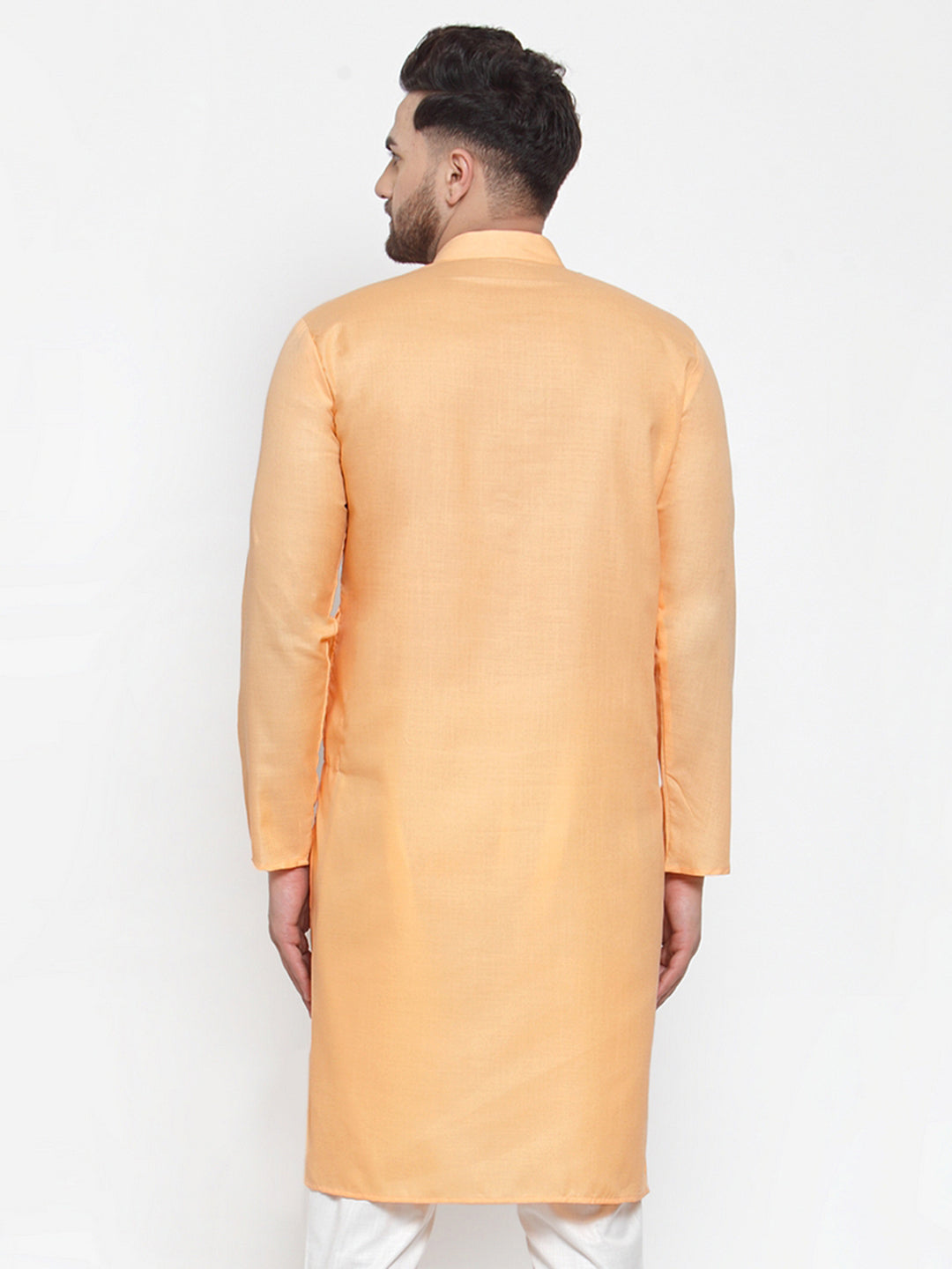 Men's Orange Cotton Solid Kurta Only ( Ko 611 Orange ) - Virat Fashions