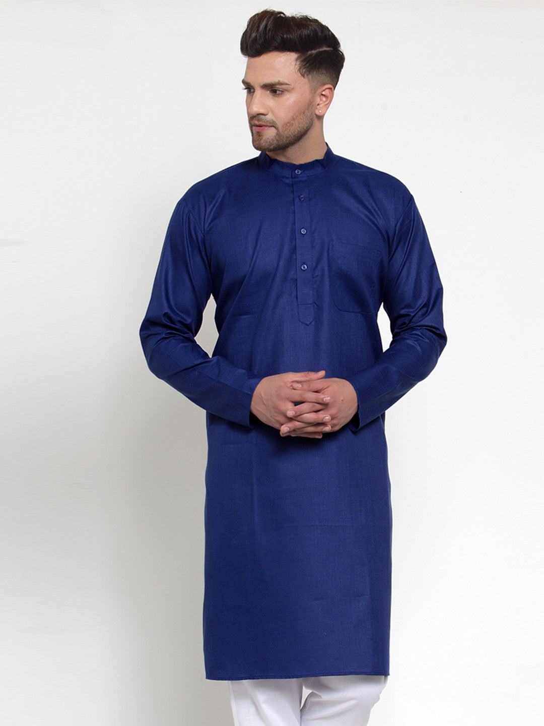 Men's Royal Blue Cotton Solid Kurta Only ( Ko 611 Royal ) - Virat Fashions