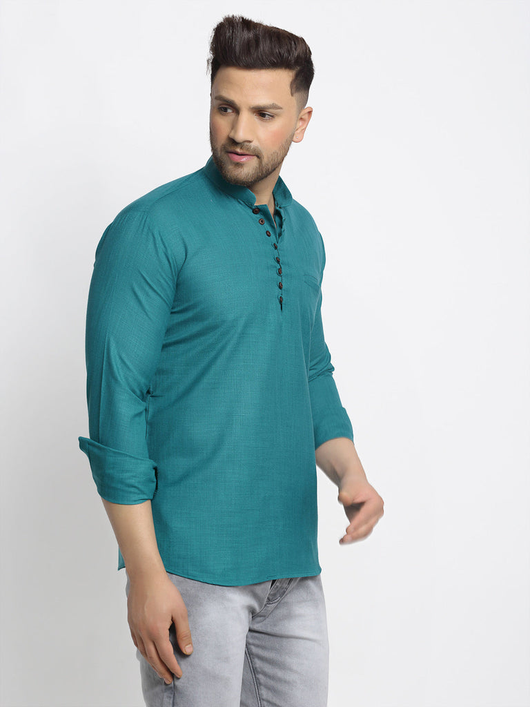 Men's Green Solid Cotton Short Kurta ( Ko 639 Green )