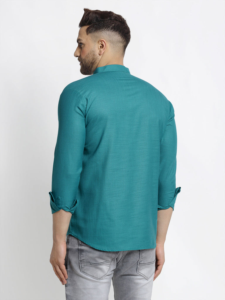 Men's Green Solid Cotton Short Kurta ( Ko 639 Green )