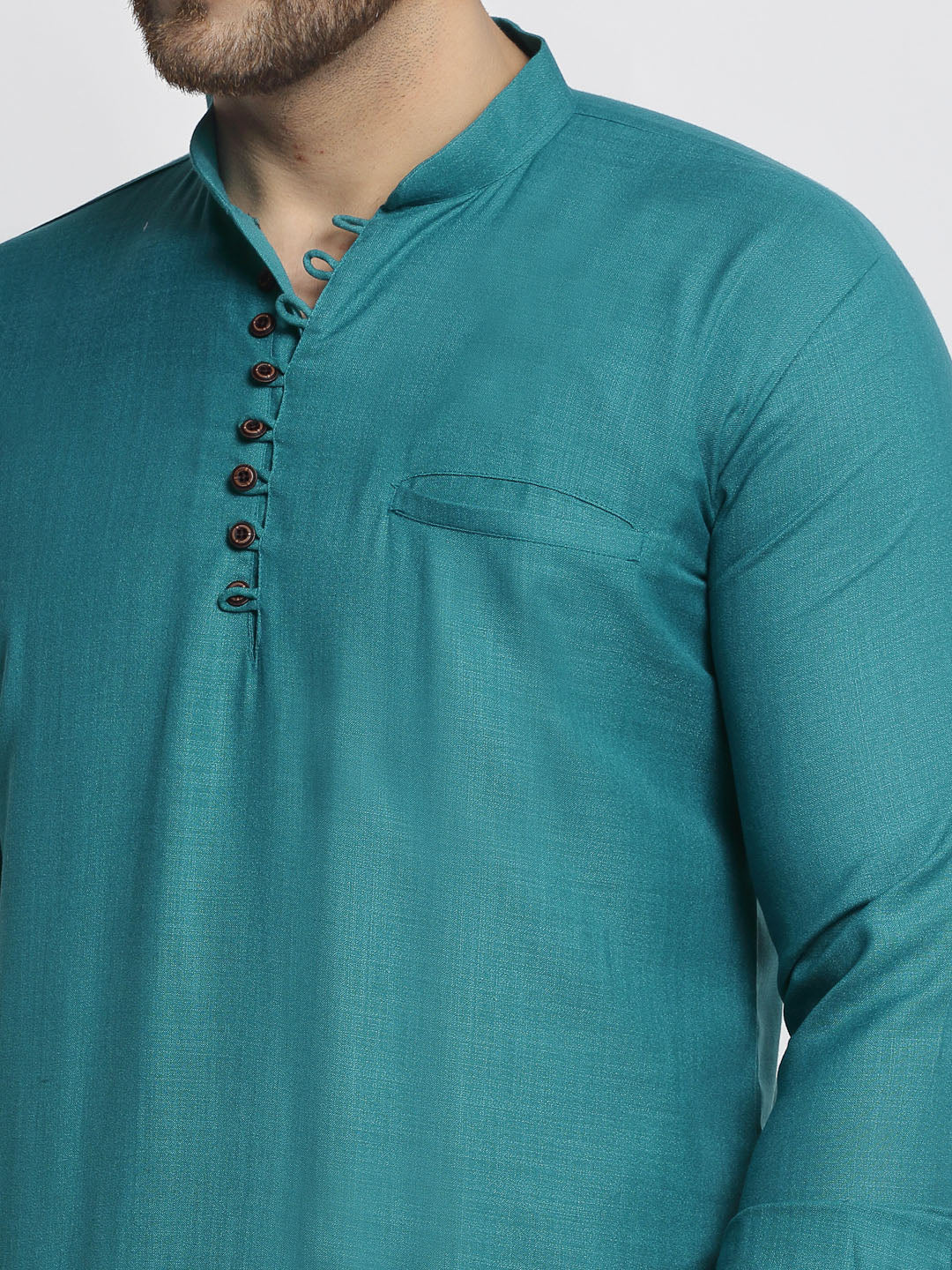 Men's Green Solid Cotton Short Kurta ( Ko 639 Green ) - Virat Fashions