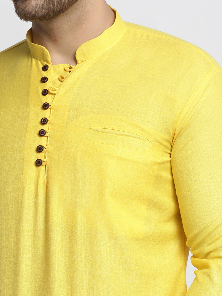 Men's Lemon Solid Cotton Short Kurta ( Ko 639 Lemon )