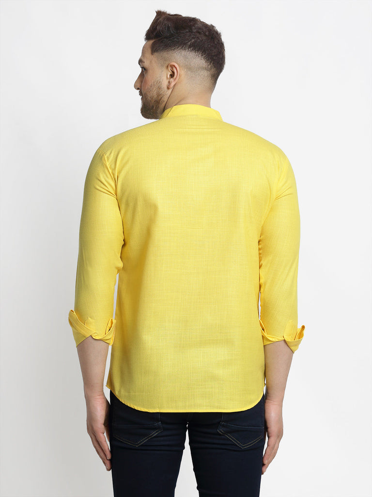 Men's Lemon Solid Cotton Short Kurta ( Ko 639 Lemon )