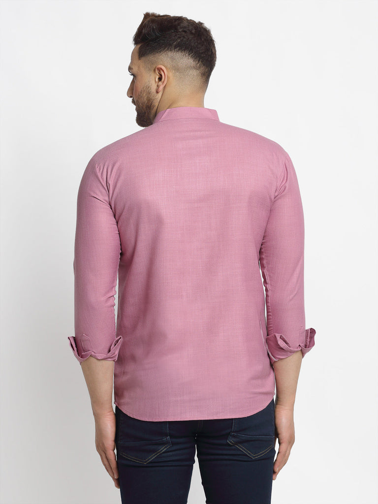 Men's Magenta Pink Solid Cotton Short Kurta ( Ko 639 Magenta )