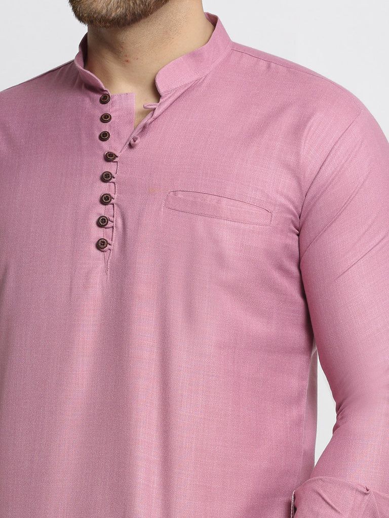 Men's Magenta Pink Solid Cotton Short Kurta ( Ko 639 Magenta )