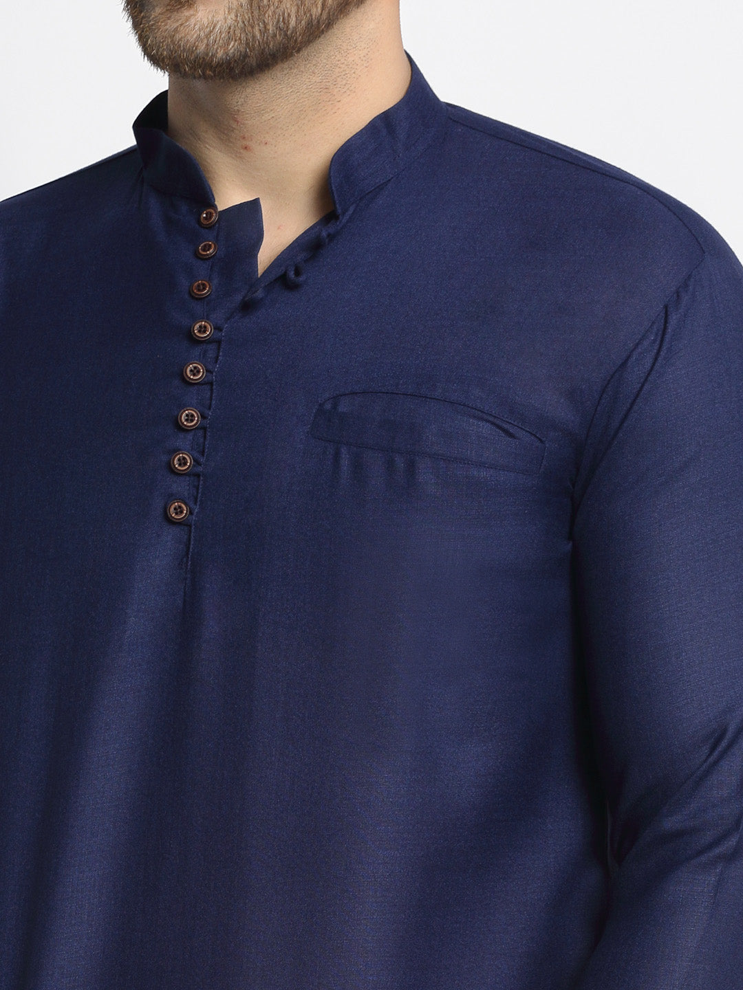 Men's Navy Blue Solid Cotton Short Kurta ( Ko 639 Navy ) - Virat Fashions