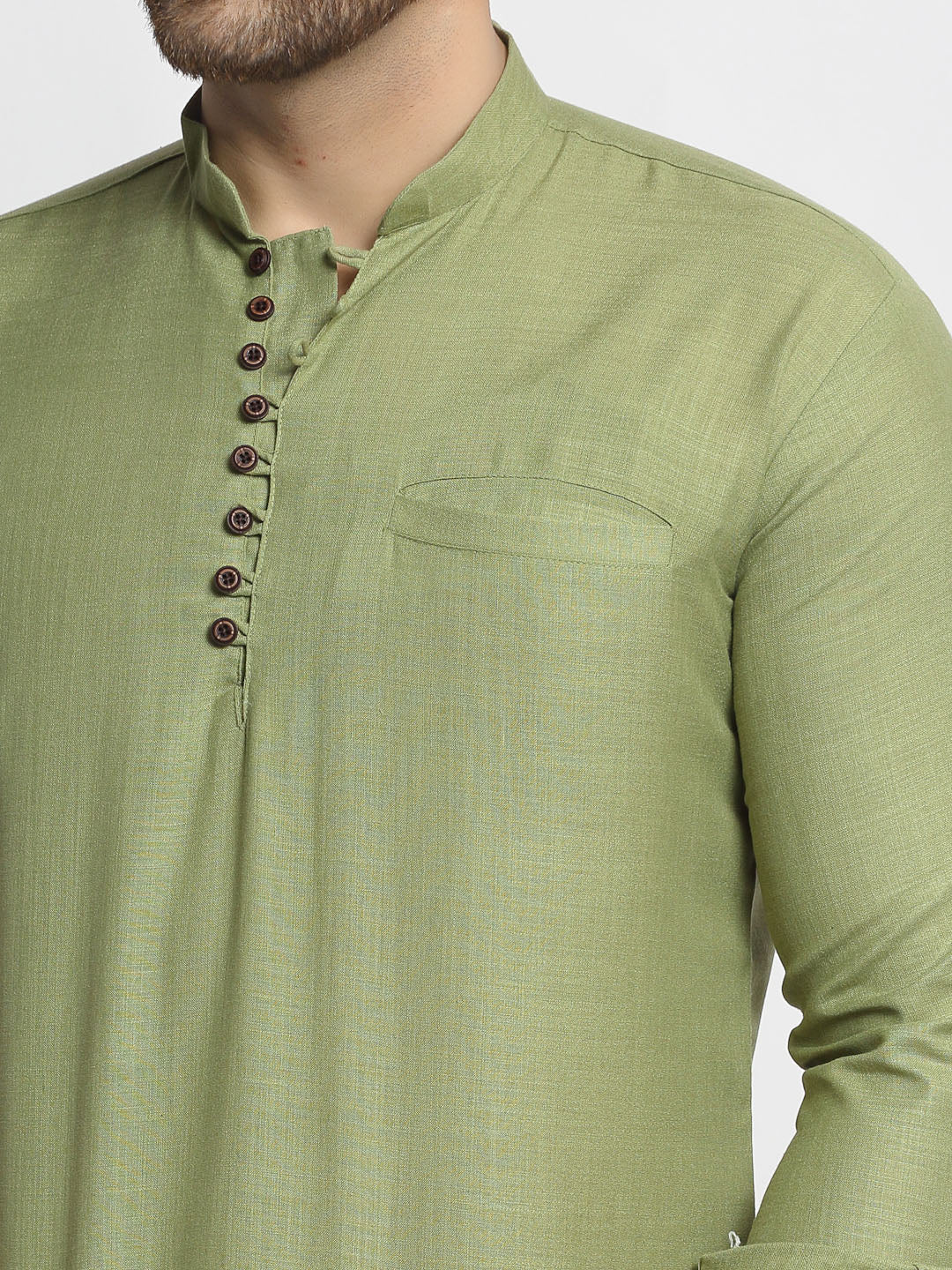 Men's Olive Green Solid Cotton Short Kurta ( Ko 639 Olive ) - Virat Fashions