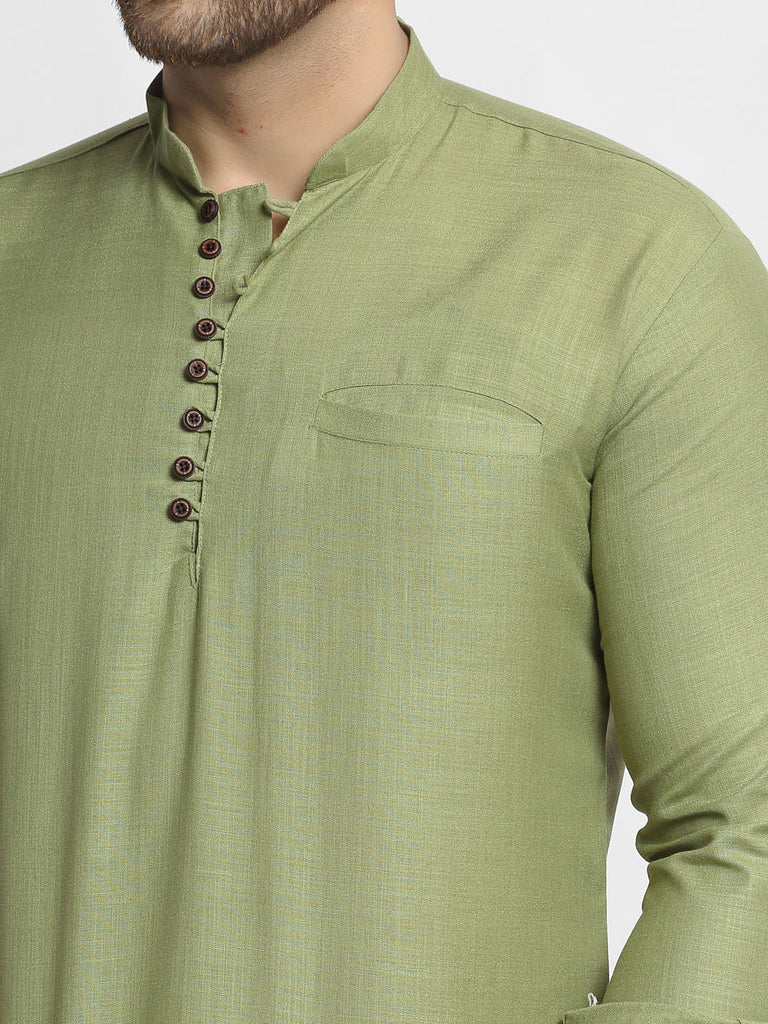 Men's Olive Green Solid Cotton Short Kurta ( Ko 639 Olive )