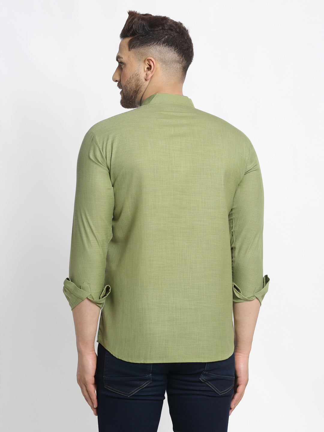 Men's Olive Green Solid Cotton Short Kurta ( Ko 639 Olive ) - Virat Fashions