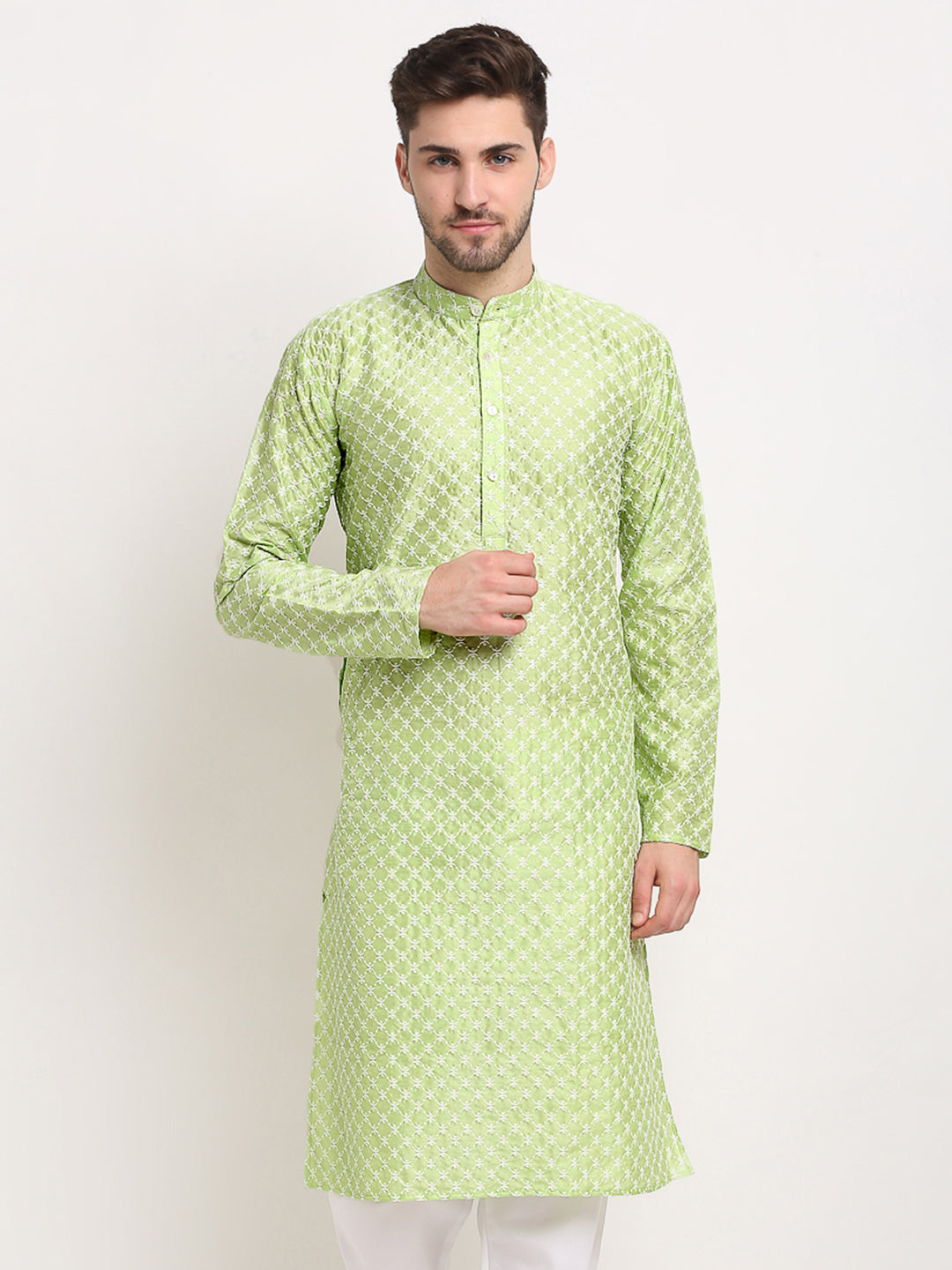 Men's Green Chikankari Kurta Only ( Ko 641 Green ) - Virat Fashions