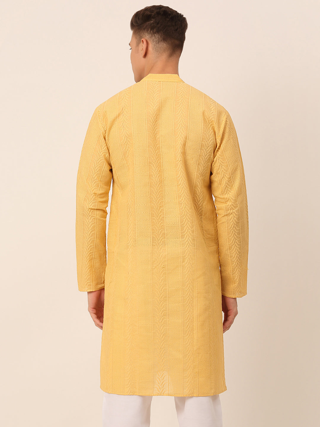 Men's Pure Cotton Embroidered Kurta Only ( Ko 660 Beige ) - Virat Fashions