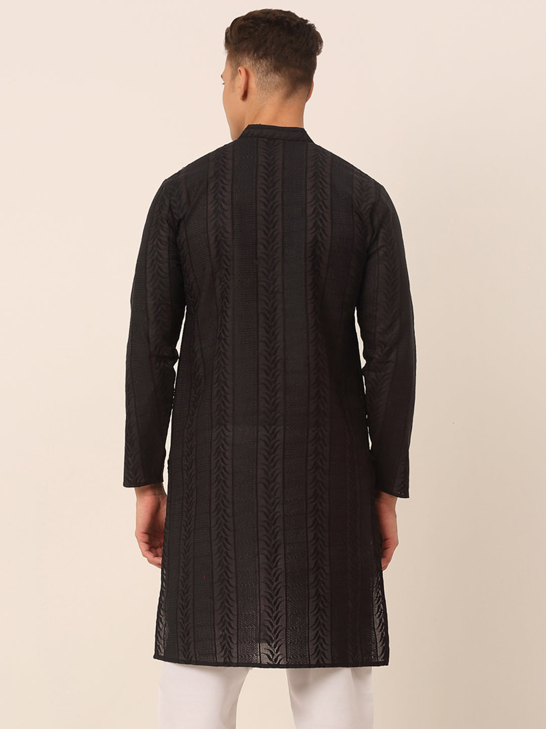 Men's Pure Cotton Embroidered Kurta Only ( Ko 660 Black ) - Virat Fashions